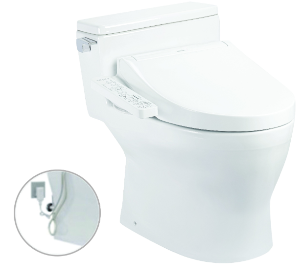 Bàn cầu một khối kèm nắp rửa điện tử WASHLET dòng C2 - TCF23410AAA (220V) , Men sứ chống dính CeFiONtect