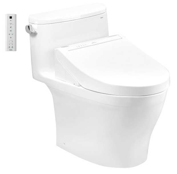 Bàn cầu một khối, kèm nắp rửa điện tử WASHLET (loại giấu dây) dòng C5 - TCF24460AAA (220V) , Men sứ chống dính CeFiONtect