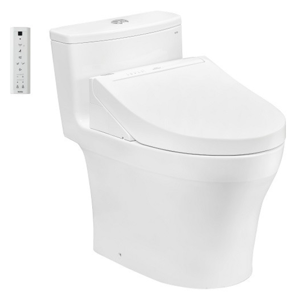 Bàn cầu một khối, kèm nắp rửa điện tử WASHLET (loại giấu dây) dòng C5 - TCF24460AAA (220V) , Men sứ chống dính CeFiONtect