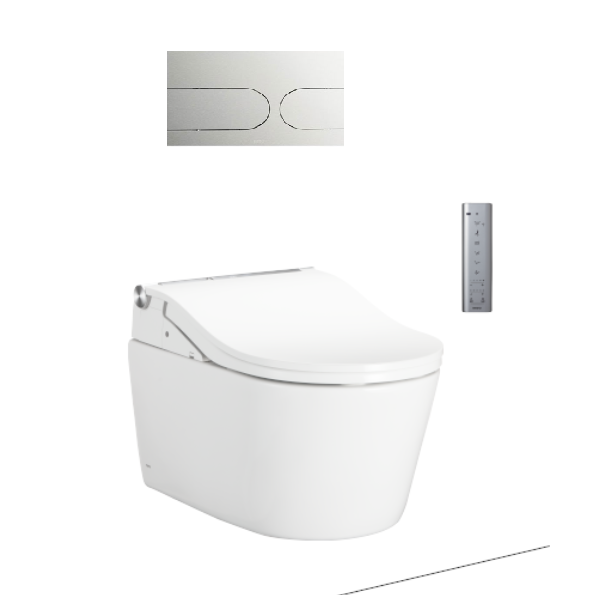 Bàn cầu treo tường dáng chữ D, loại giấu dây - đi kèm nắp rửa điện tử WASHLET dòng RW - TCF802C2Z , Men sứ chống dính CeFiONtect