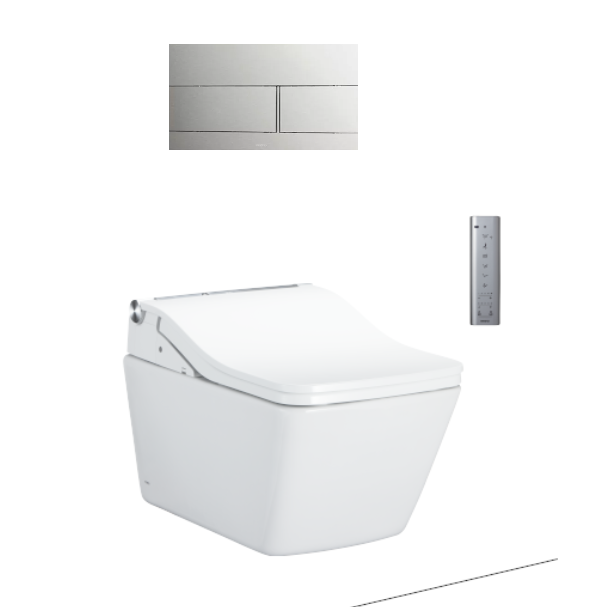 Bàn cầu treo tường dáng vuông, loại giấu dây - đi kèm nắp rửa điện tử WASHLET dòng SW - TCF804C2Z , Men sứ chống dính CeFiONtect